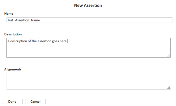 New Assertion window